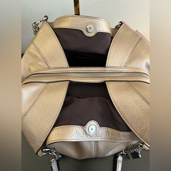 Coach Lexy Metallic Platinum Gold Triple Compartment Shoulder Bag EUC - Picture 10 of 14